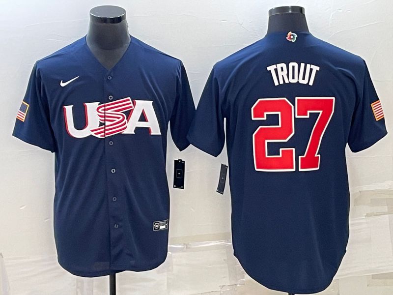 Men 2023 World Cub USA #27 Trout Blue Nike MLB Jersey6->more jerseys->MLB Jersey